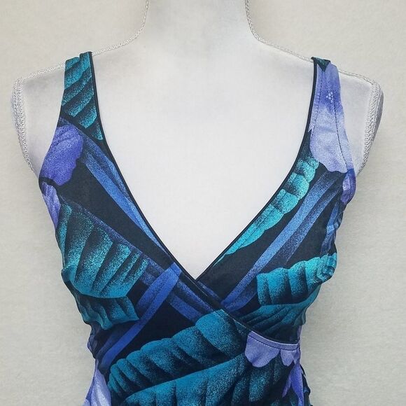 VINTAGE Robby Len Purple Plumbago Dress Swimsuit - Picture 3 of 13